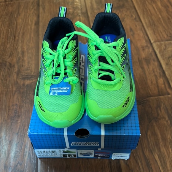 Skechers Other - 13 memory foam Sketcher sneakers. New in box. lime green/blue